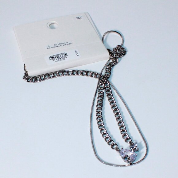 NWT Express Silver Tone Necklace with Clear Rhinestones - Picture 7 of 8